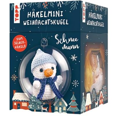 TOPP Crochet Mini Christmas Bauble Crochet Set Snowman Instructions, Yarn (100% Cotton) in 5 Colours, Crochet Hook (1.5 mm), Plastic Ball (7 cm), Filling Wadding, Beads, Bell TOPP Crochet Mini Christmas Bauble Crochet Set Snowman Instructions, Yarn (100% Cotton) in 5 Colours, Crochet Hook (1.5 mm), Plastic Ball (7 cm), Filling Wadding, Beads, Bell