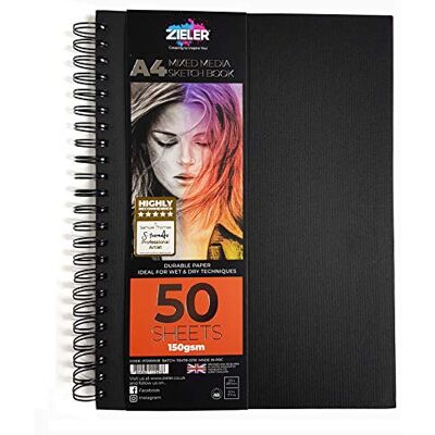 Zieler Hardback Spiral Mixed Media Sketch Book – 150gsm 50 Sheets by . Ideal for use with Pencils, Charcoal, Graphite, Pastels & Light Watercolour. Perforated & Acid Free Sheets Portrait (A4) Zieler Hardback Spiral Mixed Media Sketch Book – 150gsm 50 Sheets by . Ideal for use with Pencils, Charcoal, Graphite, Pastels & Light Watercolour. Perforated & Acid Free Sheets Portrait (A4)