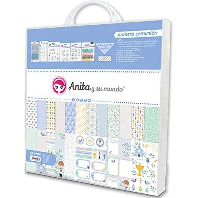 Anita y Su Mundo Anita and His World First Communion Child Scrapbooking Kit, Blue, 30.5x30.5cm, 8 Anita y Su Mundo Anita and His World First Communion Child Scrapbooking Kit, Blue, 30.5x30.5cm, 8