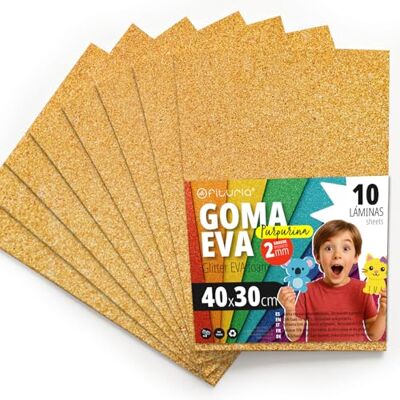 OFITURIA Eva Foam Glitter for Creative Crafts, Glitter Foam Sheets for DIY, School Projects, Decorative Art, Scrapbooking 40 x 30 cm (Gold Glitter, 10 pcs) OFITURIA Eva Foam Glitter for Creative Crafts, Glitter Foam Sheets for DIY, School Projects, Decorative Art, Scrapbooking 40 x 30 cm (Gold Glitter, 10 pcs)