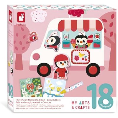 Janod 2-in-1 Set: Magic Felt-Tip Pen & Felt 2 Double-Sided Boards + 4 Boards Ages 18 months and up Janod 2-in-1 Set: Magic Felt-Tip Pen & Felt 2 Double-Sided Boards + 4 Boards Ages 18 months and up