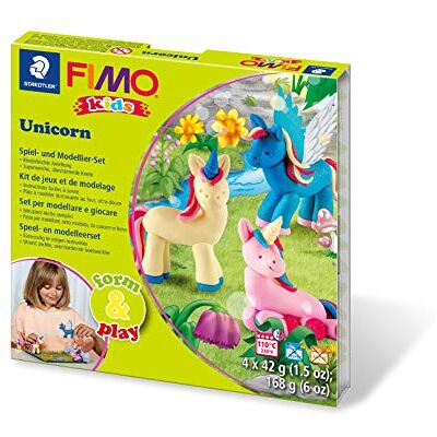 STAEDTLER 8034 19 LYST Unicorn Fimo Kids Form&Play Set (Super Soft, Oven-Hardening Clay, Easy Instructions, resealable Box, Set of 4 Blocks, 1 Modelling Stick and 1 Play Background) STAEDTLER 8034 19 LYST Unicorn Fimo Kids Form&Play Set (Super Soft, Oven-Hardening Clay, Easy Instructions, resealable Box, Set of 4 Blocks, 1 Modelling Stick and 1 Play Background)