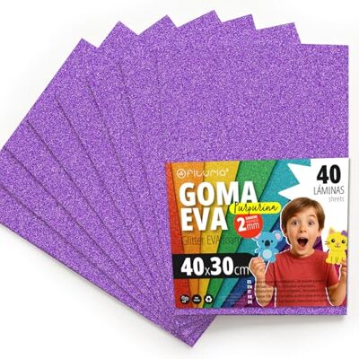 OFITURIA Glitter Eva Rubber for Creative Crafts, Glitter Foam Sheets for DIY, School Projects, Decorative Art, Scrapbooking 40 x 30 cm (Purple Glitter, 40 Pcs) OFITURIA Glitter Eva Rubber for Creative Crafts, Glitter Foam Sheets for DIY, School Projects, Decorative Art, Scrapbooking 40 x 30 cm (Purple Glitter, 40 Pcs)