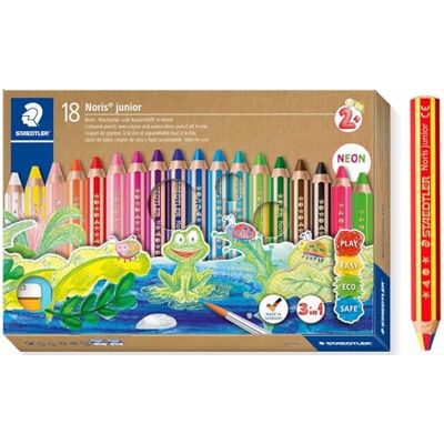 STAEDTLER Noris Junior Set 3-in-1 Colourful, Wax and Watercolour Pencil, Ideal for Toddlers, 18 Colours, Sharpener and Rainbow Pencil STAEDTLER Noris Junior Set 3-in-1 Colourful, Wax and Watercolour Pencil, Ideal for Toddlers, 18 Colours, Sharpener and Rainbow Pencil