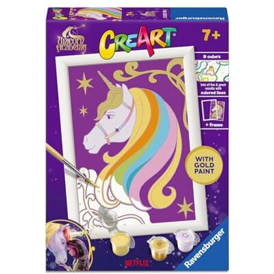 Ravensburger CreArt E Series: Starry Unicorn, Paint by Numbers, Painting Kit Children, Frame Included, Educational and Creative Game, Gift Idea Children 7+ Years, 13 x 18 cm Ravensburger CreArt E Series: Starry Unicorn, Paint by Numbers, Painting Kit Children, Frame Included, Educational and Creative Game, Gift Idea Children 7+ Years, 13 x 18 cm