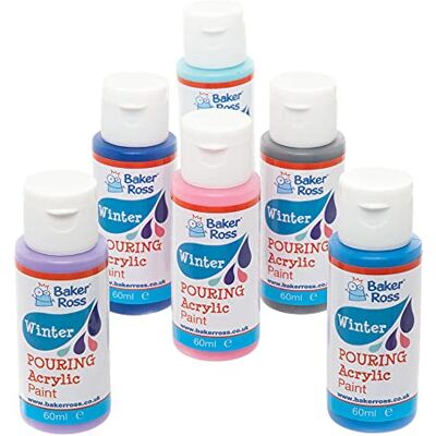Baker Ross FE716 Winter Pouring Acrylic Paint Pack of 6, Paint for Kids, Painting Supplies for Arts and Crafts Projects, Art Sets for Children Blue Baker Ross FE716 Winter Pouring Acrylic Paint Pack of 6, Paint for Kids, Painting Supplies for Arts and Crafts Projects, Art Sets for Children Blue