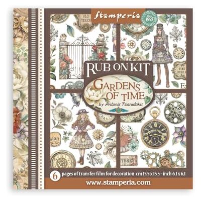 Stamperia Rub-on Kit for Scrapbooks, Albums, Cards, Bullet Journals and More, Easily Transfer Images onto Paper and Other Surfaces, Perfect for Crafts and Gifting (6 Pages) (Gardens of Time) Stamperia Rub-on Kit for Scrapbooks, Albums, Cards, Bullet Journals and More, Easily Transfer Images onto Paper and Other Surfaces, Perfect for Crafts and Gifting (6 Pages) (Gardens of Time)