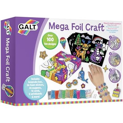 Galt Mega Foil Craft Kids Craft Set with 100+ Colourful Sparkly Designs Peel and Press Foil Art with 56 Foam Stickers, 24 Magnets, 8 Bracelets & More – No Mess Creative Craft Kits for Kids Age 8+ Galt Mega Foil Craft Kids Craft Set with 100+ Colourful Sparkly Designs Peel and Press Foil Art with 56 Foam Stickers, 24 Magnets, 8 Bracelets & More – No Mess Creative Craft Kits for Kids Age 8+