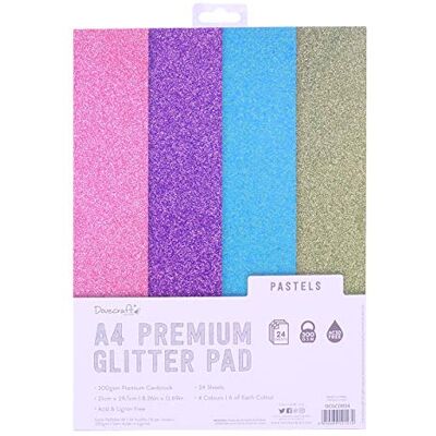 Dovecraft Glitter A4 Pad-Pastels – 24 Sheets – Non-shed – 300GSM – 4 Colours – Pink, Purple, Blue & Green-for Scrapbooking, Card Making, Home Décor, Party Crafts, Multicolour, One size Dovecraft Glitter A4 Pad-Pastels – 24 Sheets – Non-shed – 300GSM – 4 Colours – Pink, Purple, Blue & Green-for Scrapbooking, Card Making, Home Décor, Party Crafts, Multicolour, One size