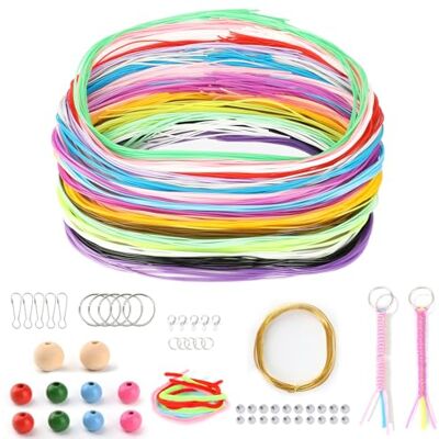 VINATO Creative DIY Scoubidou Braiding Kit with Threads, Beads, Pompoms and Accessories for Friendship Bracelets, Keychains and Crafts VINATO Creative DIY Scoubidou Braiding Kit with Threads, Beads, Pompoms and Accessories for Friendship Bracelets, Keychains and Crafts