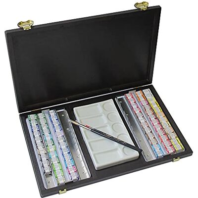 LUKAS 1862 Aquarell Half Pan Wooden Box Set, 70 x Half Pan in Assorted Colours, For Professional Watercolour Artists LUKAS 1862 Aquarell Half Pan Wooden Box Set, 70 x Half Pan in Assorted Colours, For Professional Watercolour Artists
