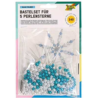 Folia 12530 Bastelset Für 5 Perlensterne, blau/Silber/Perlweiß Folia 12530 Bastelset Für 5 Perlensterne, blau/Silber/Perlweiß