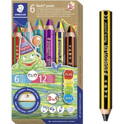 STAEDTLER Noris Junior Duo 1402 Children's Colouring Pencil, Wax and Watercolour Pencil, Two-Tone Lead, 6 Duo Pens and Children's Pencil STAEDTLER Noris Junior Duo 1402 Children's Colouring Pencil, Wax and Watercolour Pencil, Two-Tone Lead, 6 Duo Pens and Children's Pencil
