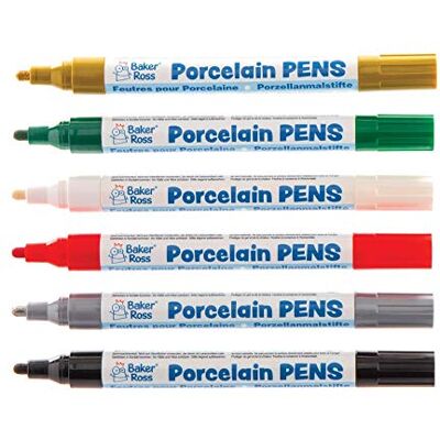 Baker Ross Christmas Porcelain Paint Pens, Festive Arts and Craft (Pack of 6) Baker Ross Christmas Porcelain Paint Pens, Festive Arts and Craft (Pack of 6)