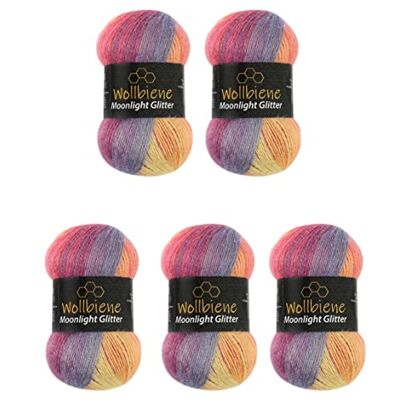 Wollbiene Moonlight Glitter Batik Simli 5 x 100g Metallic Gradient Glitter Wool (3000 Rainbow Pastel) for Knitting & Crocheting Wollbiene Moonlight Glitter Batik Simli 5 x 100g Metallic Gradient Glitter Wool (3000 Rainbow Pastel) for Knitting & Crocheting