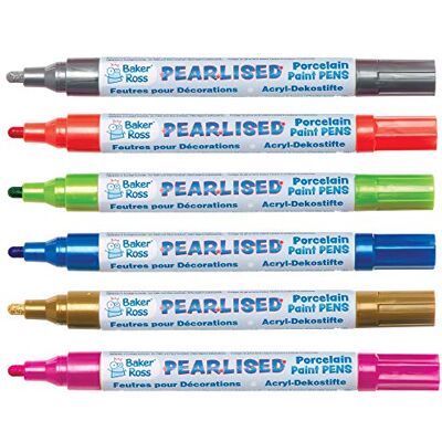 Baker Ross AT483 Pearlized Porcelain Paint Pens Pack of 6, Broad Tipped, Oil Based Acrylic Markers for Kids Arts and Crafts Porcelain and Ceramic Painting Activities, Gold Baker Ross AT483 Pearlized Porcelain Paint Pens Pack of 6, Broad Tipped, Oil Based Acrylic Markers for Kids Arts and Crafts Porcelain and Ceramic Painting Activities, Gold