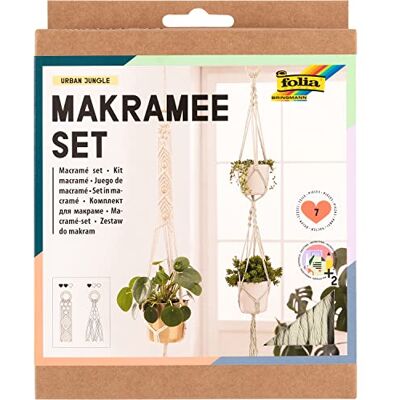 Folia Urban Jungle 23729 Macrame Set, 7 Pieces, Yarn (Natural Beige), Yarn (Pastel Green), Wooden Beads, Wooden Rings, 100% Cotton, with Instructions, for Crafts and Knotting Folia Urban Jungle 23729 Macrame Set, 7 Pieces, Yarn (Natural Beige), Yarn (Pastel Green), Wooden Beads, Wooden Rings, 100% Cotton, with Instructions, for Crafts and Knotting