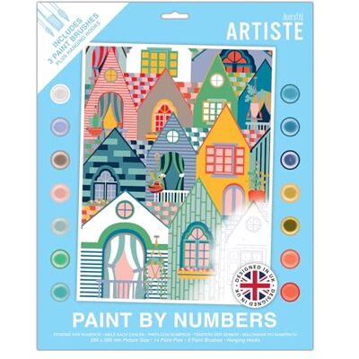DOCRAFTS ARTISTE Large Paint by Numbers, Townhouses, Summer Craft, 395x295mm Board 14 Acrylic Colour Paint 3 Size Brush Set, Adults Craft, Hobbies Craft, Number Coded Design, Personalised Art DOCRAFTS ARTISTE Large Paint by Numbers, Townhouses, Summer Craft, 395x295mm Board 14 Acrylic Colour Paint 3 Size Brush Set, Adults Craft, Hobbies Craft, Number Coded Design, Personalised Art