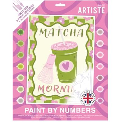DOCRAFTS ARTISTE Large Paint by Numbers, Matcha Morning, 39.5 x 29.5cm Board 14 Acrylic Colour Paint 3 Size Brush Set, Adults Craft, Hobbies Craft, Number Coded Design, Personalised Art DOCRAFTS ARTISTE Large Paint by Numbers, Matcha Morning, 39.5 x 29.5cm Board 14 Acrylic Colour Paint 3 Size Brush Set, Adults Craft, Hobbies Craft, Number Coded Design, Personalised Art