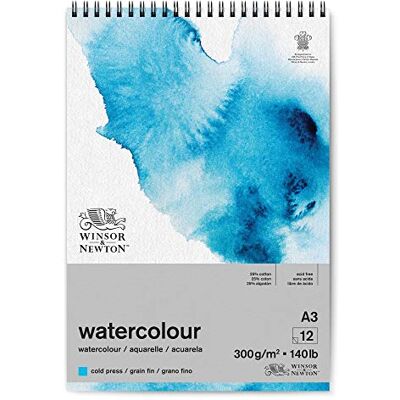 Winsor & Newton Winsor and Newton Watercolour Paper Pad, A3, 12 Sheets, 300 g/m�, Spiral Bound, Cold Pressed, Acid , Mixture of 25 Percent Cotton and Cellulose Fibres, Natural White Winsor & Newton Winsor and Newton Watercolour Paper Pad, A3, 12 Sheets, 300 g/m�, Spiral Bound, Cold Pressed, Acid , Mixture of 25 Percent Cotton and Cellulose Fibres, Natural White