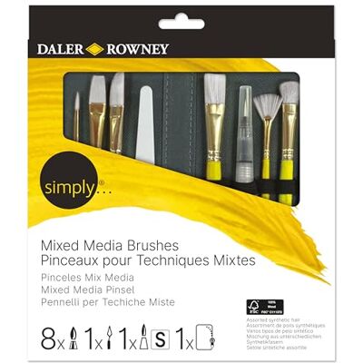 Daler Rowney Daler-Rowney Simply Mixed Media Brush Set, 10 Pieces, Zip Case, Short Handle, Watercolour, Acrylic, Mixed Media, Oil Painting, Art Tools, For Entry-Level Artists & Hobbyists Daler Rowney Daler-Rowney Simply Mixed Media Brush Set, 10 Pieces, Zip Case, Short Handle, Watercolour, Acrylic, Mixed Media, Oil Painting, Art Tools, For Entry-Level Artists & Hobbyists