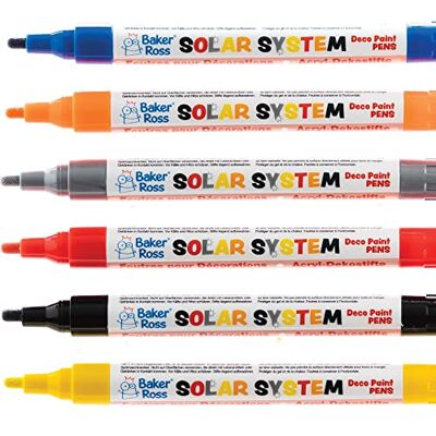 Baker Ross FE978 Solar System Deco Paint Pens Pack of 6, Broad Tipped, Oil Based Acrylic Markers for Kids Arts and Crafts Projects, Ideal for Wood, Porcelain, Glass, Plastic and Metal Baker Ross FE978 Solar System Deco Paint Pens Pack of 6, Broad Tipped, Oil Based Acrylic Markers for Kids Arts and Crafts Projects, Ideal for Wood, Porcelain, Glass, Plastic and Metal