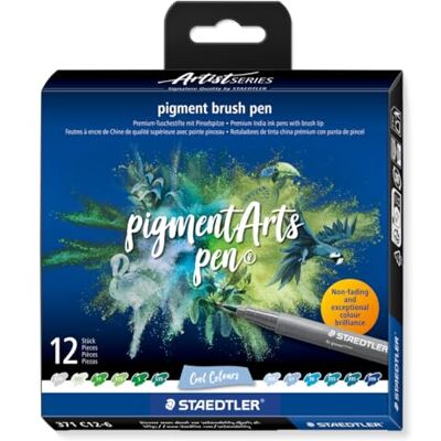 STAEDTLER 371 C12-6 Pigment Arts Brush Pen Assorted Cool Colours (Pack of 12) STAEDTLER 371 C12-6 Pigment Arts Brush Pen Assorted Cool Colours (Pack of 12)