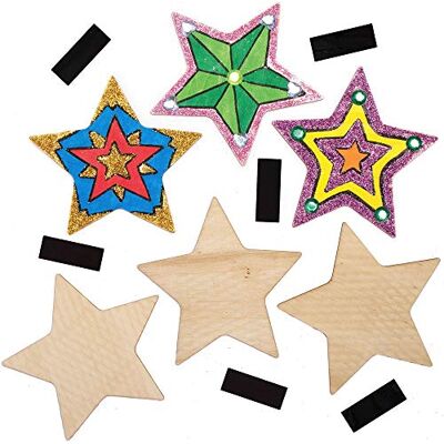 Baker Ross AX406 Star Wooden Fridge Magnets Pack of 12, Wood Crafts For Kids to Decorate and Display Baker Ross AX406 Star Wooden Fridge Magnets Pack of 12, Wood Crafts For Kids to Decorate and Display