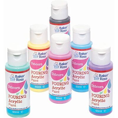 Baker Ross Pouring Acrylic Paint in Unicorn Colours Pack of 6, Paint for Kids (FC326) Baker Ross Pouring Acrylic Paint in Unicorn Colours Pack of 6, Paint for Kids (FC326)