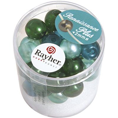 Rayher 14475000 (Semi-Transparent Renaissance Glass Wax Beads with Large Hole 10 mm, Dose 32 Stück, grün Mix Rayher 14475000 (Semi-Transparent Renaissance Glass Wax Beads with Large Hole 10 mm, Dose 32 Stück, grün Mix