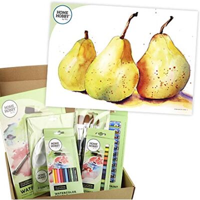 HomeHobby by 3L Watercolor Studio Kit ∙ Trio of Pears by Kristin Ranney ∙ Beginner, Multiple (53 Pcs) HomeHobby by 3L Watercolor Studio Kit ∙ Trio of Pears by Kristin Ranney ∙ Beginner, Multiple (53 Pcs)