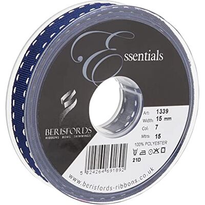 Berisfords 1339-NYW-15 15 mm Stitch Grosgrain Ribbon, Navy/White Berisfords 1339-NYW-15 15 mm Stitch Grosgrain Ribbon, Navy/White