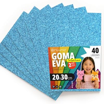 OFITURIA Glitter Eva Rubber for Creative Crafts, Glitter Foam Sheets for DIY, School Projects, Decorative Art, Scrapbooking 20 x 30 cm (Light Blue Glitter, 40 Pcs) OFITURIA Glitter Eva Rubber for Creative Crafts, Glitter Foam Sheets for DIY, School Projects, Decorative Art, Scrapbooking 20 x 30 cm (Light Blue Glitter, 40 Pcs)