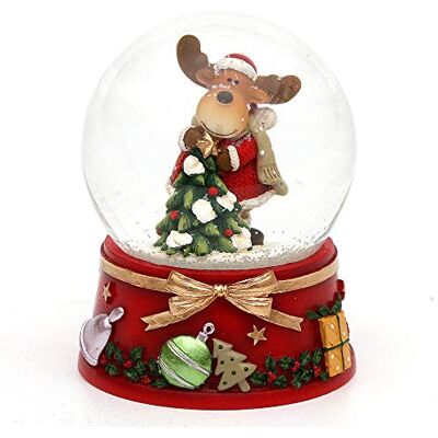 Dekohelden24 Snow globe with moose and red base, dimensions (L x W x H): 7 x 7 x 8.5 cm, ball diameter 6.5 cm. Dekohelden24 Snow globe with moose and red base, dimensions (L x W x H): 7 x 7 x 8.5 cm, ball diameter 6.5 cm.