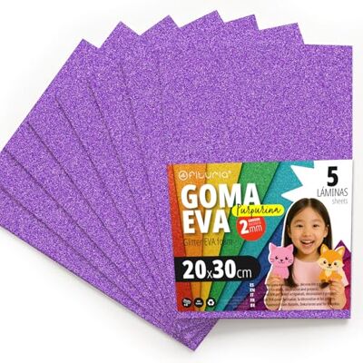 OFITURIA Glitter Eva Rubber for Creative Crafts, Glitter Foam Sheets for DIY, School Projects, Decorative Art, Scrapbooking 20 x 30 cm (Purple Glitter, 5 pcs) OFITURIA Glitter Eva Rubber for Creative Crafts, Glitter Foam Sheets for DIY, School Projects, Decorative Art, Scrapbooking 20 x 30 cm (Purple Glitter, 5 pcs)