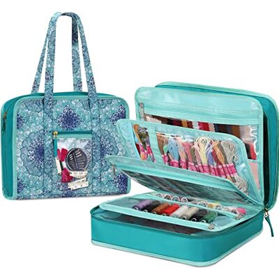 FINPAC Sewing and Craft Supplies Storage Tote, Large Capacity Travel Packing Organizer Bag with Clear Pockets and Handle for Knitting, Crochet, Art, Sewing Accessories (Emerald Illusions) FINPAC Sewing and Craft Supplies Storage Tote, Large Capacity Travel Packing Organizer Bag with Clear Pockets and Handle for Knitting, Crochet, Art, Sewing Accessories (Emerald Illusions)