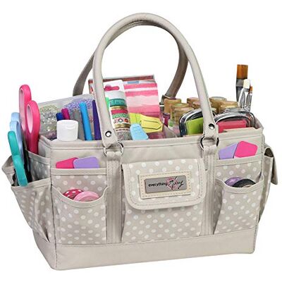 Everything Mary Craft Bag Organizer Tote, Tan Dot Storage Art Caddy for Sewing & Scrapbooking Crafts Supply Carrier w/Handle for Supplies & Tools Everything Mary Craft Bag Organizer Tote, Tan Dot Storage Art Caddy for Sewing & Scrapbooking Crafts Supply Carrier w/Handle for Supplies & Tools
