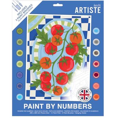 DOCRAFTS ARTISTE Docrafts Ariste Large Paint by Numbers, Tomatoes, Summer Craft, 395x295mm Board 14 Acrylic Colour Paint 3 Size Brush Set, Adults Craft, Hobbies Craft, Number Coded Design, Personalised Art DOCRAFTS ARTISTE Docrafts Ariste Large Paint by Numbers, Tomatoes, Summer Craft, 395x295mm Board 14 Acrylic Colour Paint 3 Size Brush Set, Adults Craft, Hobbies Craft, Number Coded Design, Personalised Art