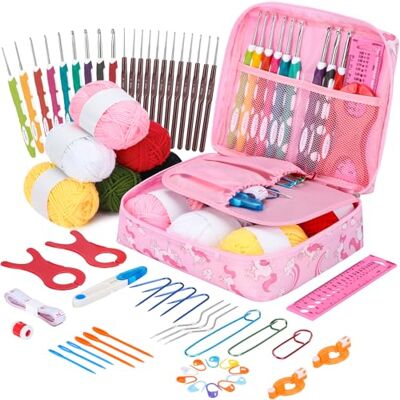 VynyQoo Crochet Kit for Beginners, 62PCS Crochet Kits with Storage Case, Beginner Crochet Kit with Hooks Yarn and Accessories for DIY Gifts Creative VynyQoo Crochet Kit for Beginners, 62PCS Crochet Kits with Storage Case, Beginner Crochet Kit with Hooks Yarn and Accessories for DIY Gifts Creative