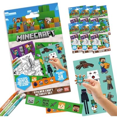 BLADEZ Minecraft Sticker Set 50+ Pieces, Stickers for Children, Age 3+, 6 Pack Cute Stickers for Kids with Character Cards & Colouring Pages, Ideal for Party Bags, Creative Maker Kitz by Toyz BLADEZ Minecraft Sticker Set 50+ Pieces, Stickers for Children, Age 3+, 6 Pack Cute Stickers for Kids with Character Cards & Colouring Pages, Ideal for Party Bags, Creative Maker Kitz by Toyz