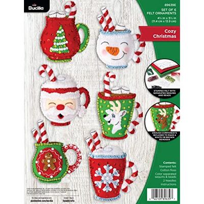 Bucilla , Cozy Christmas, Felt Applique 6 Piece Ornament Making Kit, Perfect for Holiday DIY Needlepoint Arts and Crafts, 89639E Bucilla , Cozy Christmas, Felt Applique 6 Piece Ornament Making Kit, Perfect for Holiday DIY Needlepoint Arts and Crafts, 89639E