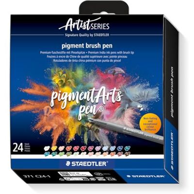 STAEDTLER 371 C24-1 Pigment Arts Brush Pen Assorted Colours (Pack of 24) STAEDTLER 371 C24-1 Pigment Arts Brush Pen Assorted Colours (Pack of 24)