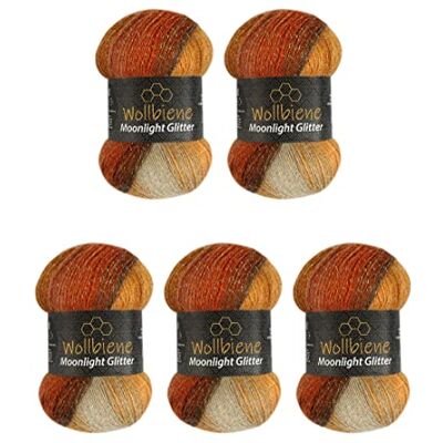 Wollbiene Moonlight Glitter Batik Simli 5 x 100g Metallic Wool for Knitting and Crocheting 500g Turkish Wool with Colour Gradient and Glitter (2800 Brown Terracotta Beige) Wollbiene Moonlight Glitter Batik Simli 5 x 100g Metallic Wool for Knitting and Crocheting 500g Turkish Wool with Colour Gradient and Glitter (2800 Brown Terracotta Beige)