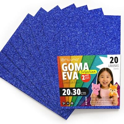 OFITURIA Glitter Eva Rubber for Creative Crafts, Glitter Foam Sheets for DIY, School Projects, Decorative Art, Scrapbooking 20 x 30 cm (Dark Blue Glitter, 20 pcs) OFITURIA Glitter Eva Rubber for Creative Crafts, Glitter Foam Sheets for DIY, School Projects, Decorative Art, Scrapbooking 20 x 30 cm (Dark Blue Glitter, 20 pcs)