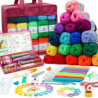 Inscraft Crochet Yarn Kit for Beginners Adults and Kids, Includes 1650 Yards 30 Colors Acrylic Skeins, User Manual, Hooks, Wine Bag etc, Make Amigurumi & Projects, Starter Set Professionals Inscraft Crochet Yarn Kit for Beginners Adults and Kids, Includes 1650 Yards 30 Colors Acrylic Skeins, User Manual, Hooks, Wine Bag etc, Make Amigurumi & Projects, Starter Set Professionals