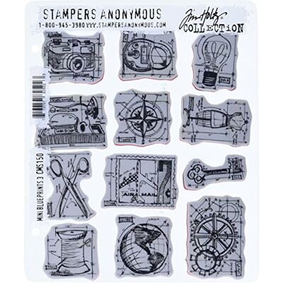 Stampers Anonymous Tim Holtz Cling Mounted Stamp Sets Mini Blueprints 3 Rubber Stamp, Blue Stampers Anonymous Tim Holtz Cling Mounted Stamp Sets Mini Blueprints 3 Rubber Stamp, Blue