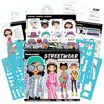 Fashion Angels Basic Fun Streetwear Fashion Design Sketch Portfolio – 30 Sketch Sheets, 4 Stencils & 100+ Stickers – Urban Fashion Drawing Book for Girls Ages 6+ Fashion Angels Basic Fun Streetwear Fashion Design Sketch Portfolio – 30 Sketch Sheets, 4 Stencils & 100+ Stickers – Urban Fashion Drawing Book for Girls Ages 6+