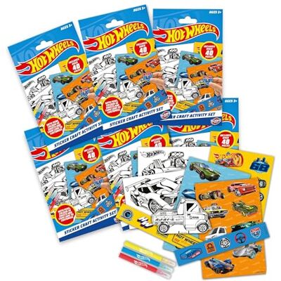 BLADEZ Hot Wheels Licenced Sticker Craft Activity Set, 40 Pieces, Age 3+ 6 Pack Character Stickers for Children, Card Cars, Colouring Pens & Sheets, Craft Kits for Kids, Creative Maker Kitz by Toyz BLADEZ Hot Wheels Licenced Sticker Craft Activity Set, 40 Pieces, Age 3+ 6 Pack Character Stickers for Children, Card Cars, Colouring Pens & Sheets, Craft Kits for Kids, Creative Maker Kitz by Toyz
