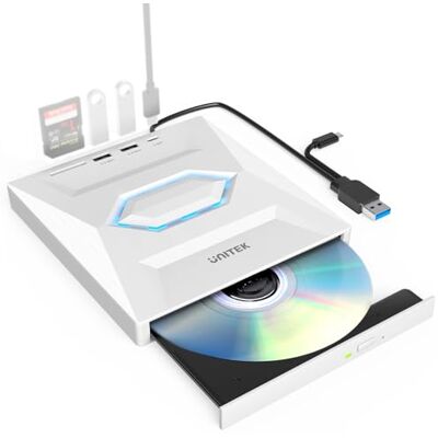UNITEK External CD/DVD Drive USB C Portable DVD Player with SD Card Slots 3 USB Ports CD ROM Burner External Disk Drive Optical Compatible with Laptop Desktop Mac Windows 11/10/8/7 Linux UNITEK External CD/DVD Drive USB C Portable DVD Player with SD Card Slots 3 USB Ports CD ROM Burner External Disk Drive Optical Compatible with Laptop Desktop Mac Windows 11/10/8/7 Linux