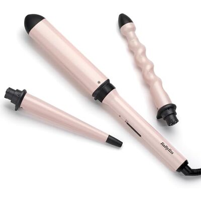 BaByliss Curl and Wave Trio Styler, Multi-Styler, Hair Waver and Hair Curler, Beachy Waves, Loose Waves, 3 in 1 Curling Wand, Pink, 2750U BaByliss Curl and Wave Trio Styler, Multi-Styler, Hair Waver and Hair Curler, Beachy Waves, Loose Waves, 3 in 1 Curling Wand, Pink, 2750U